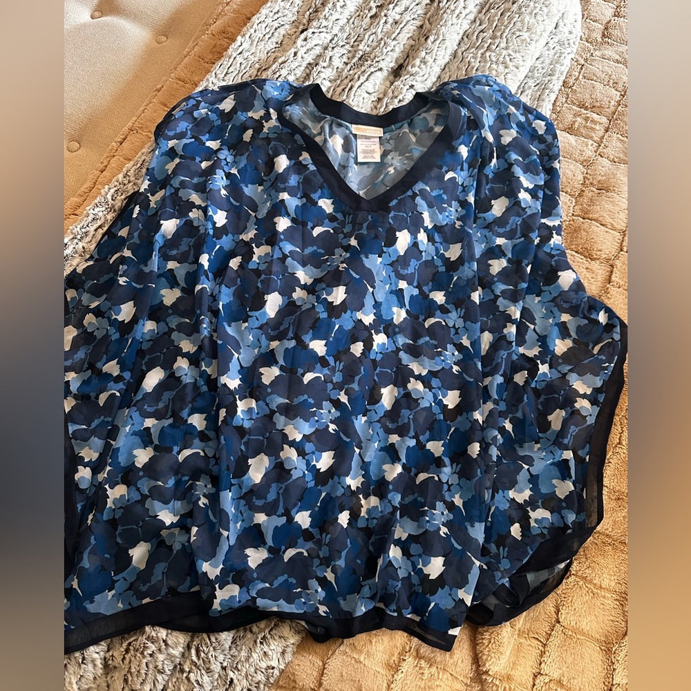Michael Kors Navy and White Floral Blouse/beach cover up